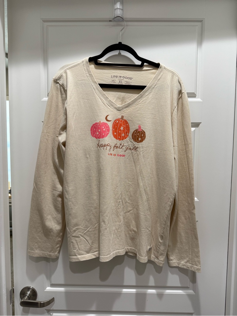 Life is Good Beige Happy Fall Y’All Pumpkin Long Sleeve Crusher Tee XL